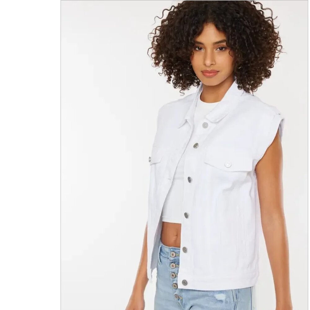 NWT KanCan White Denim Vest Cotton Oversized Small